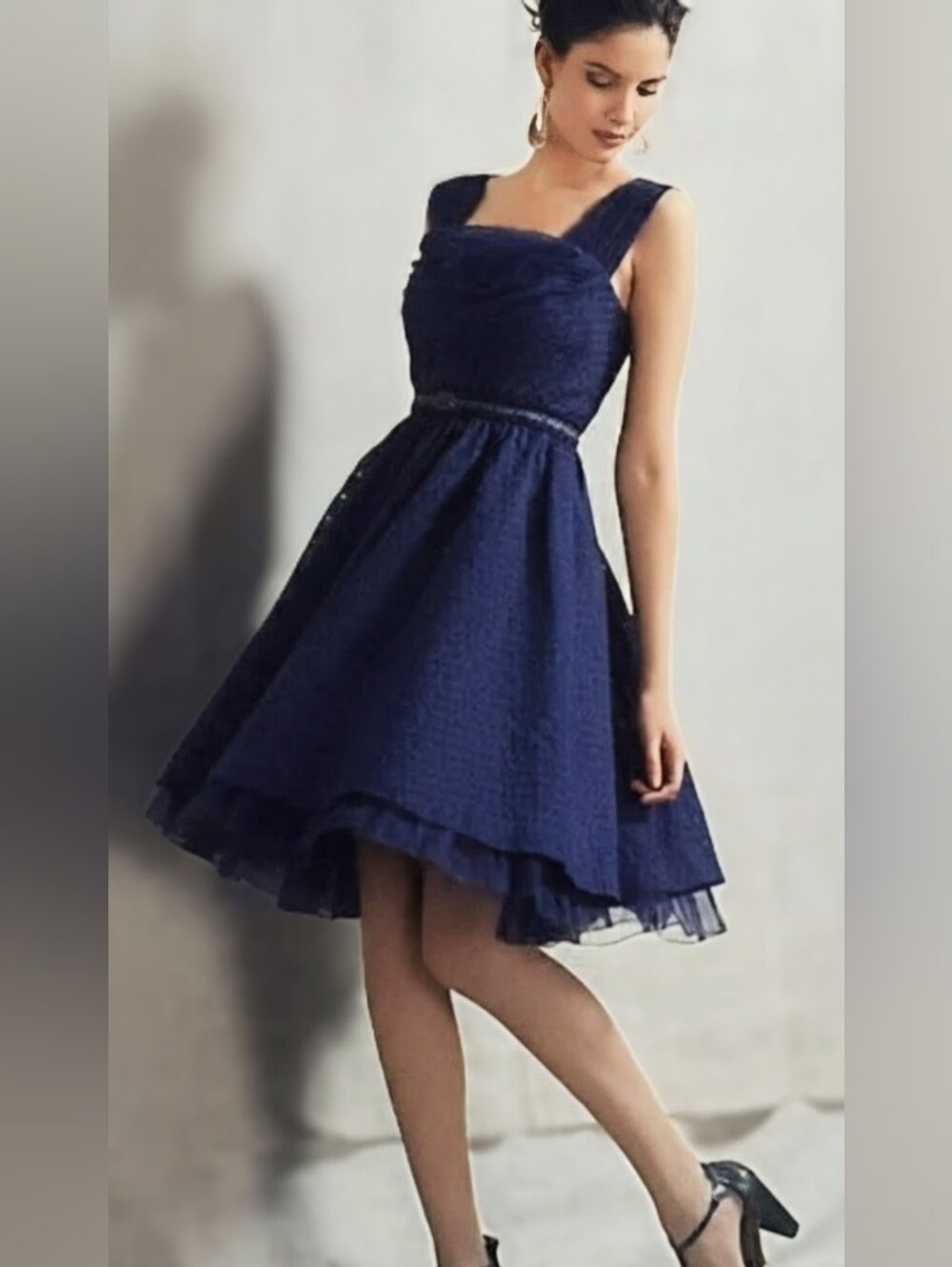 Girls from Savoy by Anthopologie Peggy Sue Tea Dress in Navy Blue